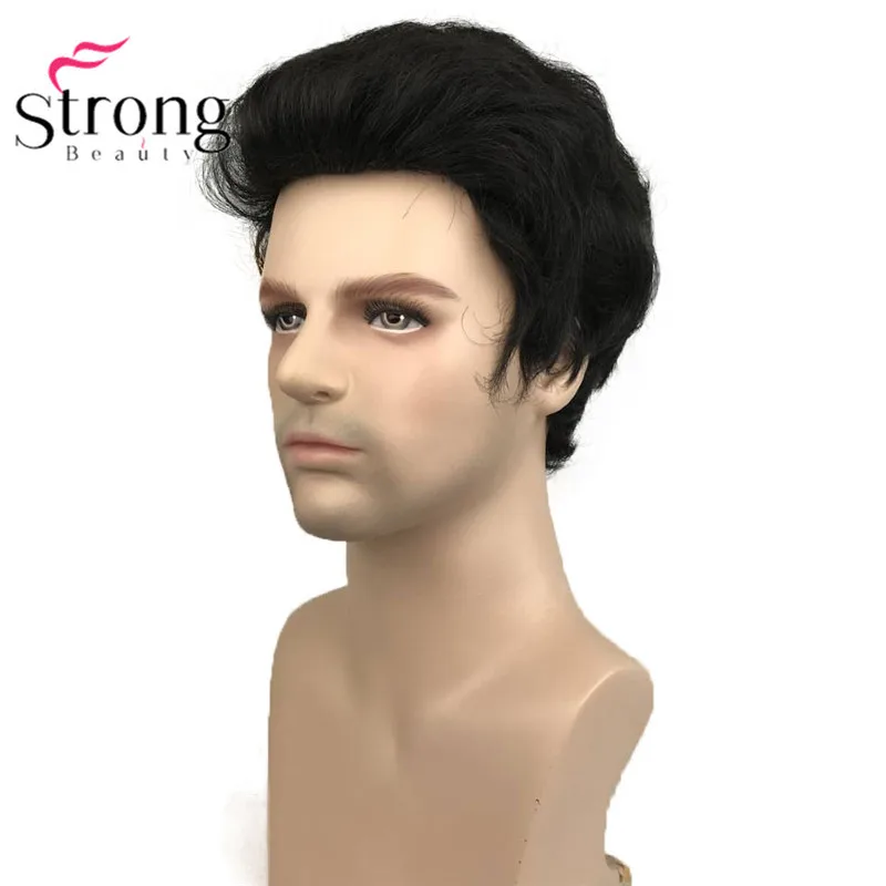 Дешево StrongBeauty черный короткий мужской парик Синтетический Полный парик для мужчин