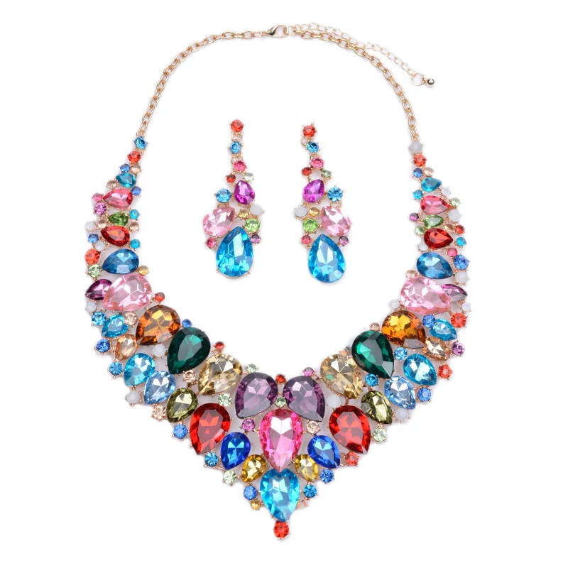 2016 Fashion Jewelry Crystal Rhinestone Necklace Blue Red Gem Choker