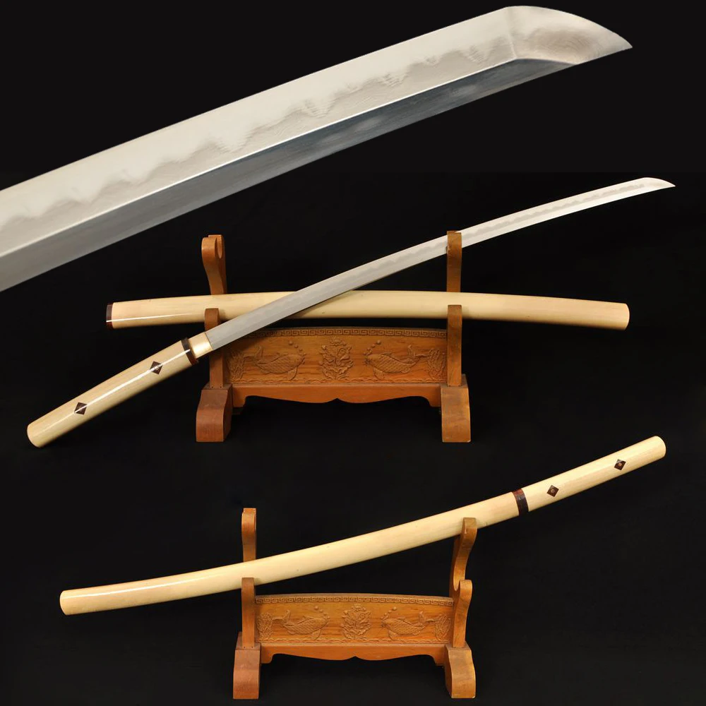 

Hand Folding Katana Samurai Japanese Sword Sharp Folded Damascus Steel Full Tang Blade Wooden Saya Japan Knife Battle Ready Sale