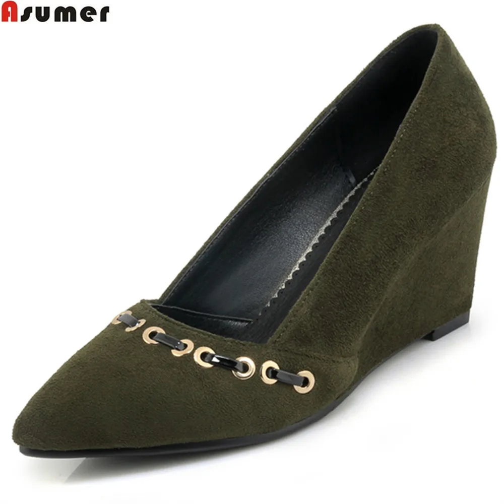 ASUMER black red army green women pumps pointed toe ladies shoes