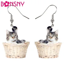 Bonsny акриловые серьги в виде мультяшной корзины котенка кота большие длинные модные украшения в виде животных для женщин девушек и женщин Brincos аксессуары подарок