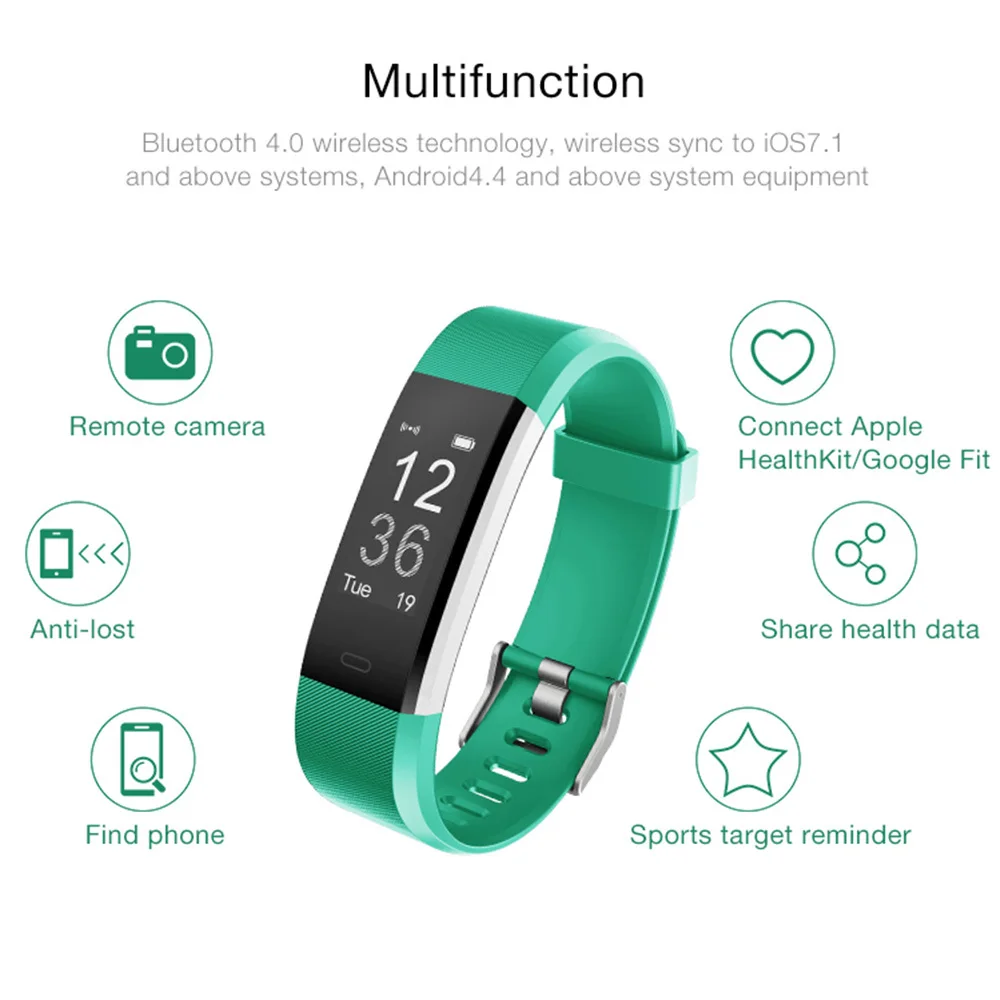 

ID115 Plus HR Smart Band Call Reminder Multi-Sport Fitness Tracker 0.96" OLED Sports Heart Rate Built-in USB Wrist Band Bracelet