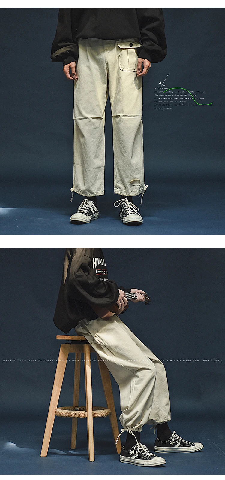 Мужские черные/хаки цвета хлопок карго карман повседневные шаровары связанные ноги свободные брюки хип-хоп джоггеры спортивные штаны M-2XL