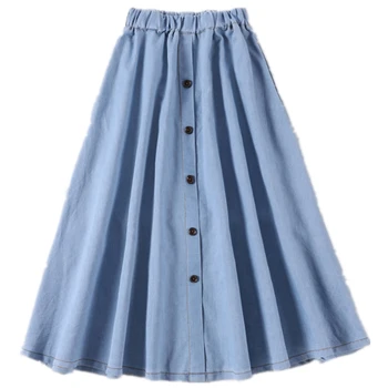 

A-line all-match women denim skirts 2018 summer blue plus size 3XL loose lady elegant slim skirts top quality