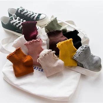 

1 Pair Hot Sale Solid Cotton Lace Ruffles Unisex Socks Retro Frilly Edge Lovely Casual Frilly Edge Princess Girls Sock