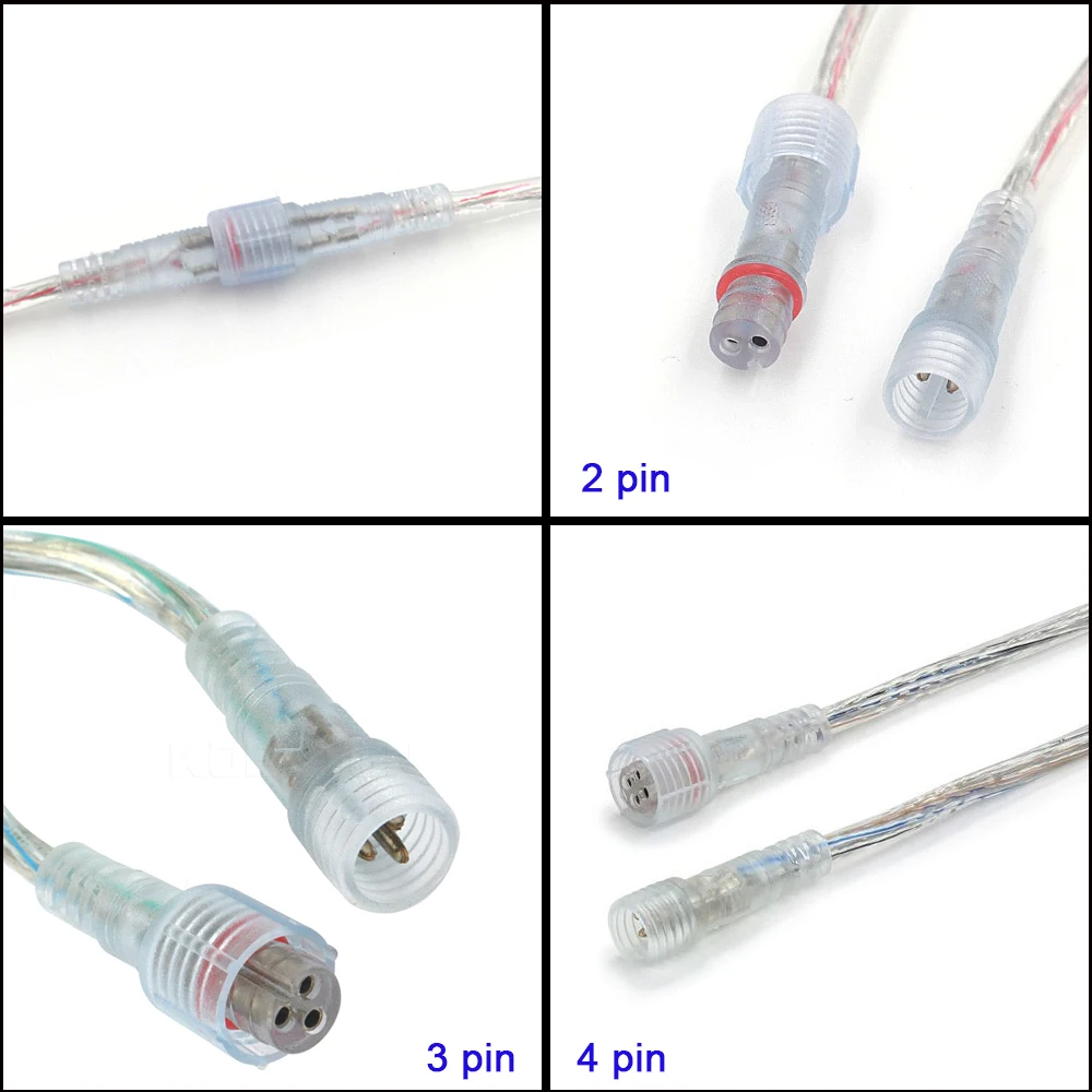 

2 Pin 3 Pin 4 pin Waterproof Cable Transparent LED connector Male Female Plug For Single Color/RGB LED Strip Light