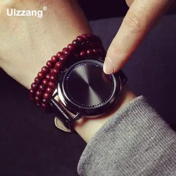 

Cool Black LED Tree Touch Screen Steel Shell Genuine Leather Strap Digital Watch Wrist Watch Gift for Men Boy Male