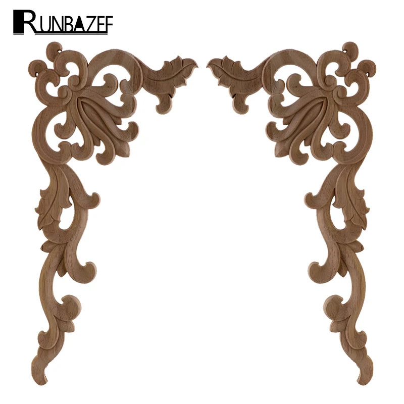 

RUNBAZEF Diagonal Wood Trim Floral Applique Decorative Patch Door Lintel Vintage Home Decor Craft Figurines Miniatures