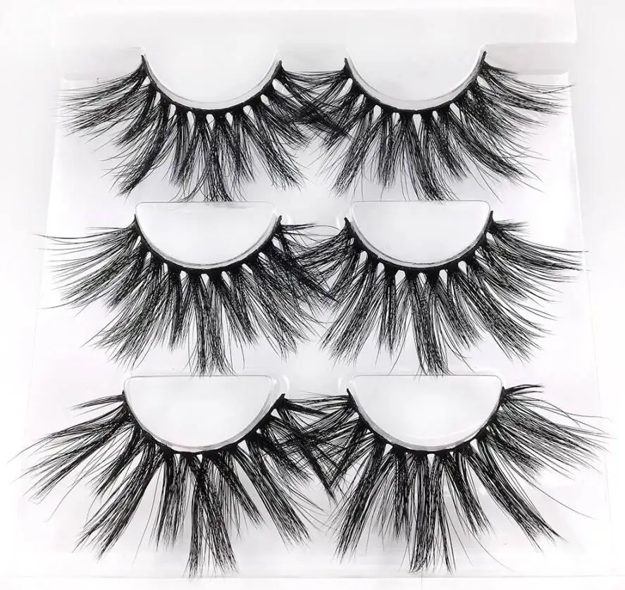 NEW 3 Pairs 3D Mink Hair False Eyelashes Criss-cross Wispy Cross Fluffy 25mm Lashes Extension Handmade Eye Makeup Tools - Цвет: 17