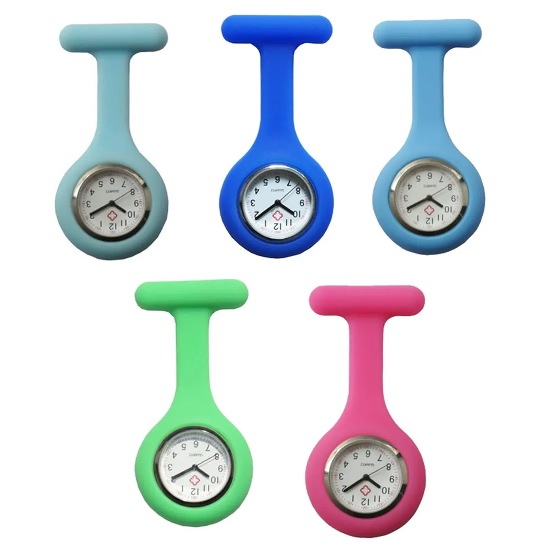 5PCs Lot Pocket Watch Clip On Fob Quartz Brooch Hanging Rubber Silicone Nurse Watch Fashion Casual 5