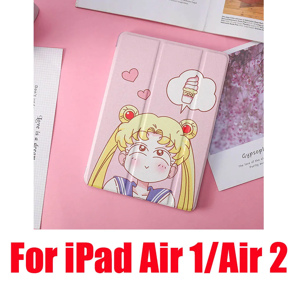 Милые Чехлы Сейлор Мун для iPad 2/3/4 Mini 1 2 3 4 5 Air 1 2 10,5 Pro 9,7 10,5 мягкий кожаный чехол для планшета - Цвет: Ice Cream Air 1 2