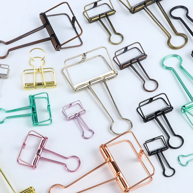 

1PC Korea Creative Simple Hollow colorful Metal Paper Clips Note foldback Clip Holder Binder Clips gold purple silver green