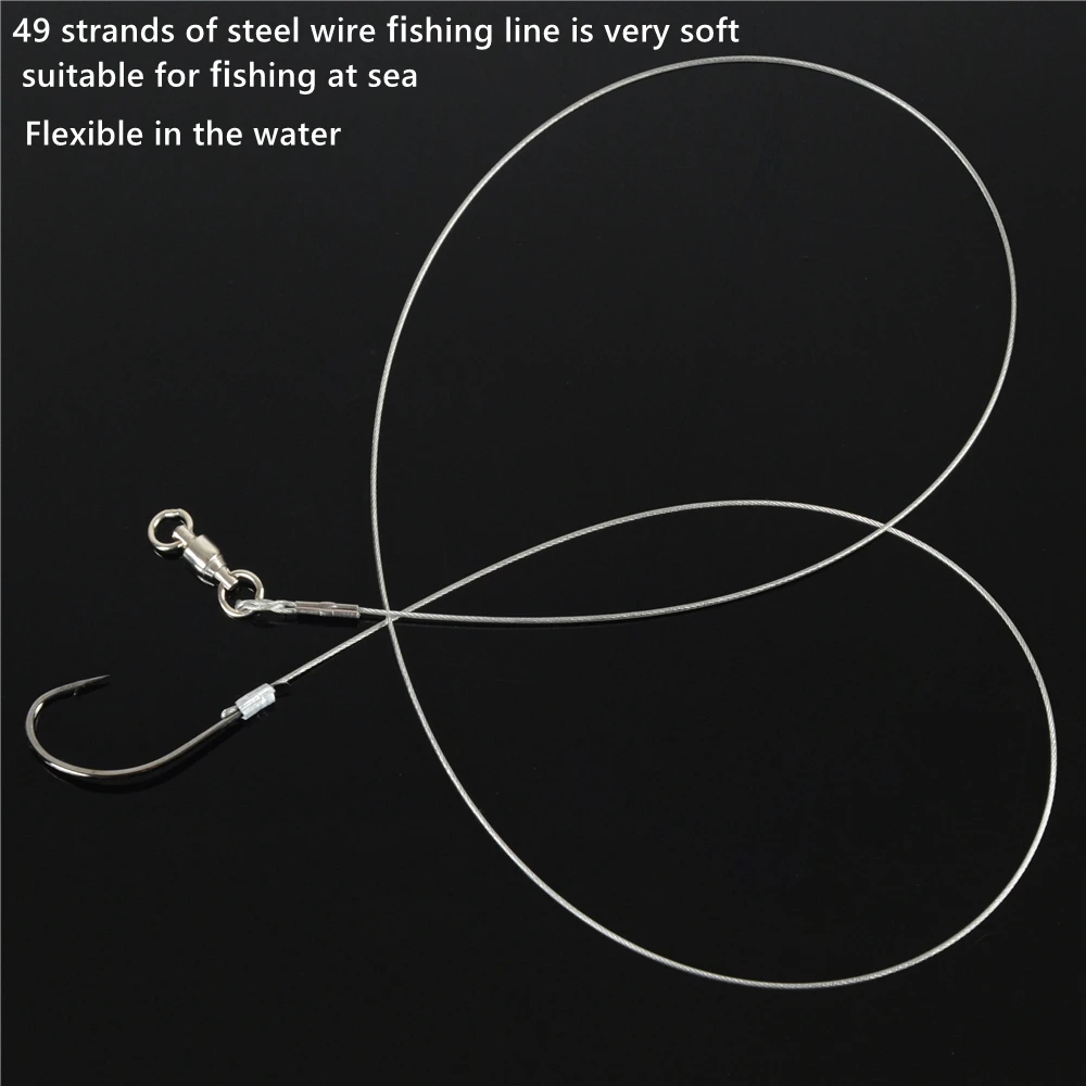 LOTITONG 70cm Fishing Hook with Steel wire fishing line High carbon steel  15-28# Barbed Hooks Pesca Tackle Accessories