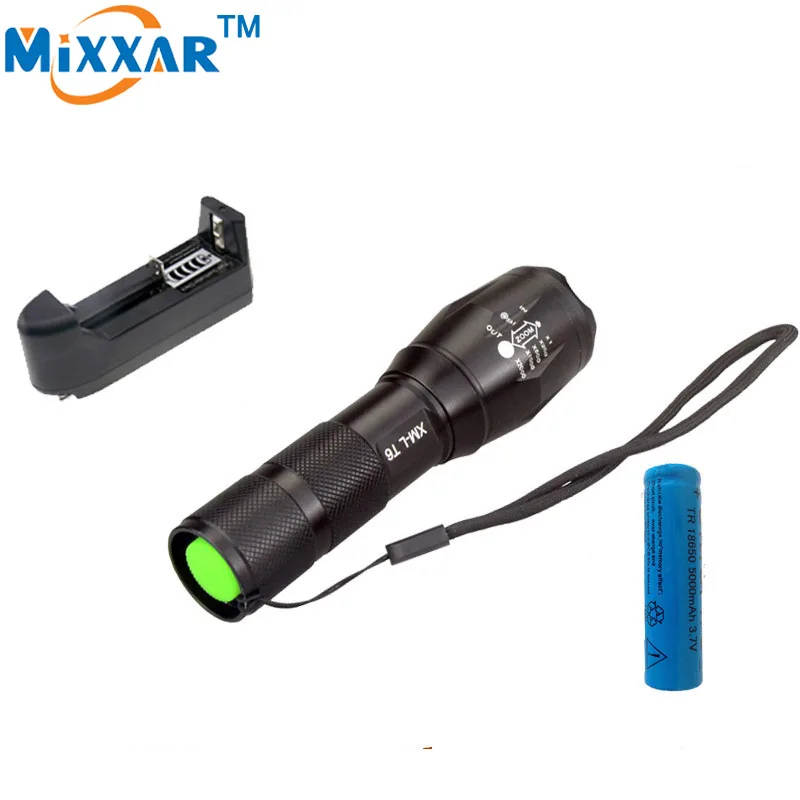 

ZK20 mixxar Q250 9000LM T6 LED flashlight Zoomable Dropshipping Camping Lamp Torch + 18650 rechargeable battery + EU/US Charger