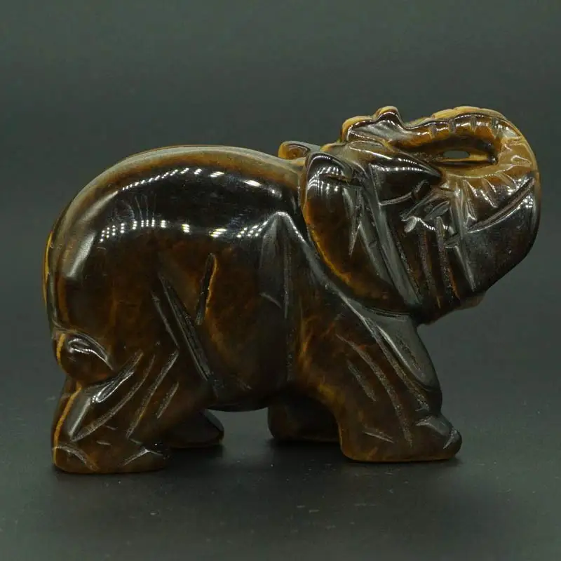 3 Inch Natural Yellow Tiger Eye Crystal Elephant Carved Figurine Stone Chakra Healing Reiki Stone Feng Shui Crafts