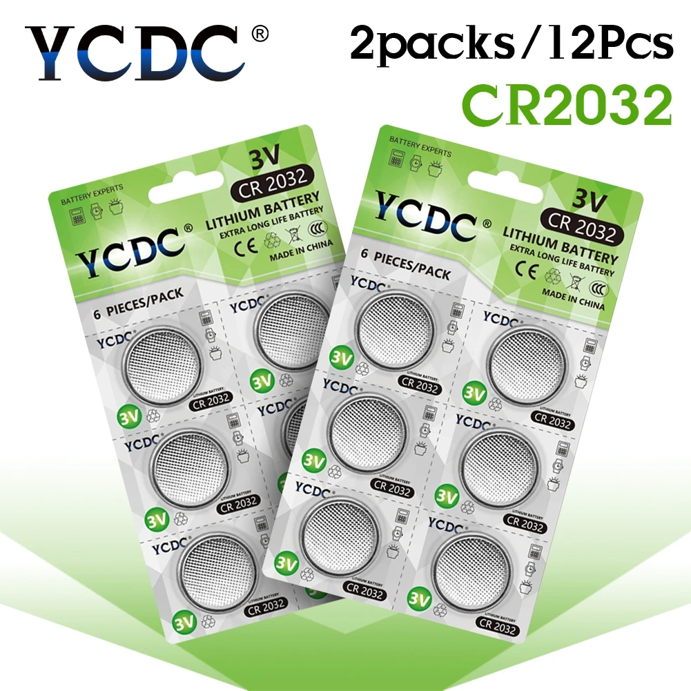 

YCDC 12pcs/Lot CR2032 DL2032 ECR2032 3V Button Cell Lithium Battery for Watch Remote Control Computers PDAs Calculators