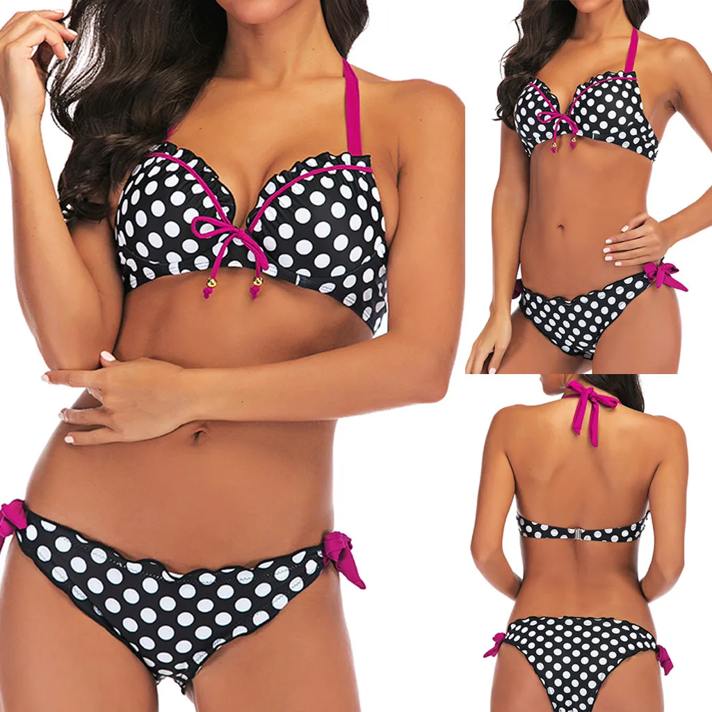 

Women's Swimming Suit For Women Tankini Sets With Ladies Dot Print Bikini Set Swimwear Push-Up Padded Bra Plus Size 30
