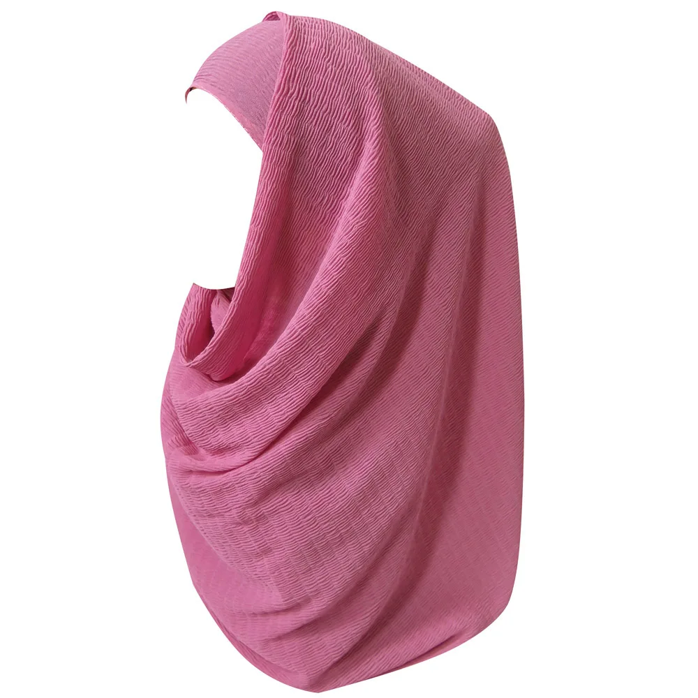 Жемчуг пузырь шифон мусульманский хиджаб шарф платок обёрточная бумага морщин плиссированные полосы большой размер простые цвета - Цвет: 10 dark dusty pink