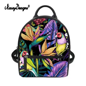 

2019 Bird of Paradise Flower Print Women Leather Mini Backpack Children School Customized Shoulder bags for Teenage Girls Purse