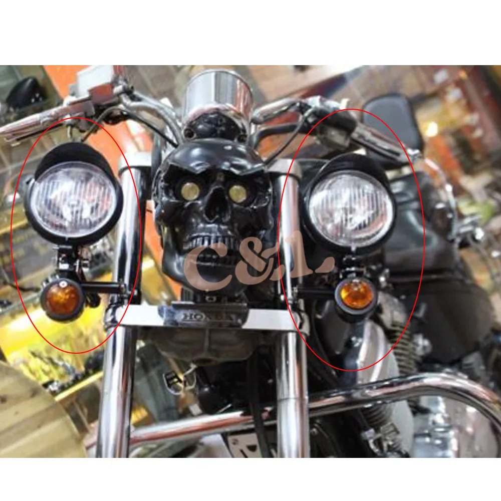 1 компл. Мотоцикл хром поворотник вождения пятно Противотуманные фары бар для Harley Touring Chopper на заказ