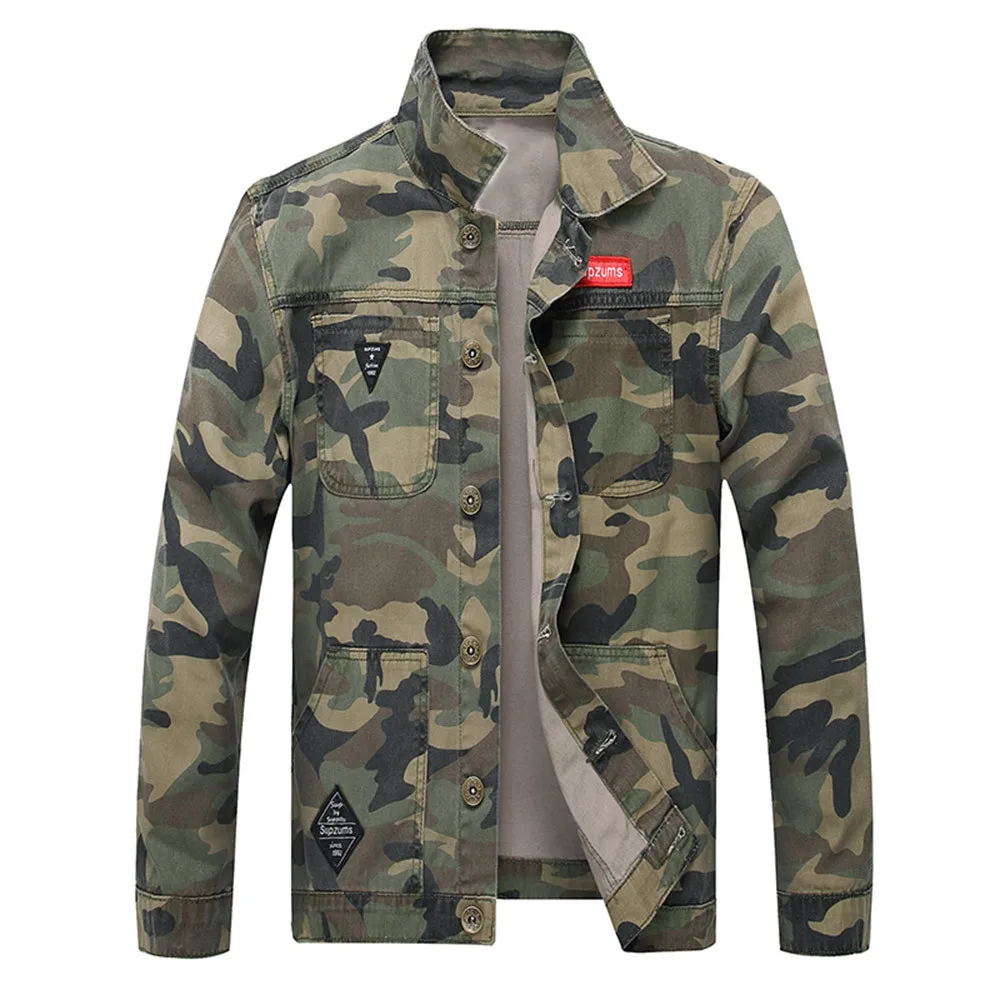 

Men's Long Sleeve Camouflage Letter Casual Lapel Button Denim Jacket Jacket Autumn Winter Men's Long Sleeve Camouflage