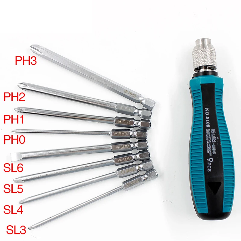 9Pcs/set Precision Screwdriver Set 1/4"/6.35mm Phillips