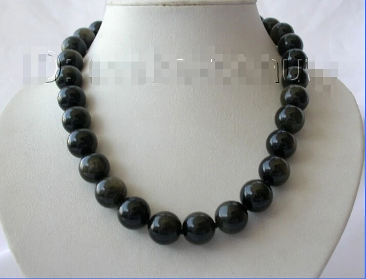 

Free shipping@@@@@ stunning big 14mm round black crude Heliotrope beads necklace h708