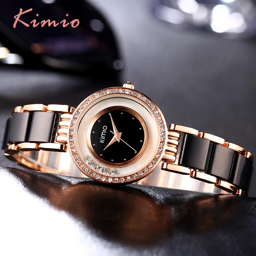 KIMIO Women Watch Fashion Crystal Diamond Rolling Rhinestone Women Watches Gold Bracelet Quartz Luxury Brand Ladies-watch Clock