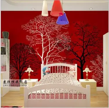 

Custom 3d wallpaper True color wallpaper paper | TV setting wall mural tree red background