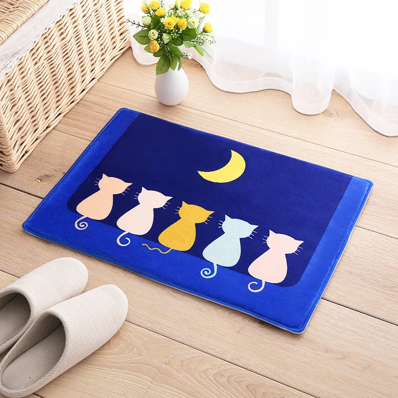 Мультяшные ковры Луна кошка синяя печатная влагопоглащающая поверхность кухонные коврики под входную дверь детские ковры для комнаты спальни ковры