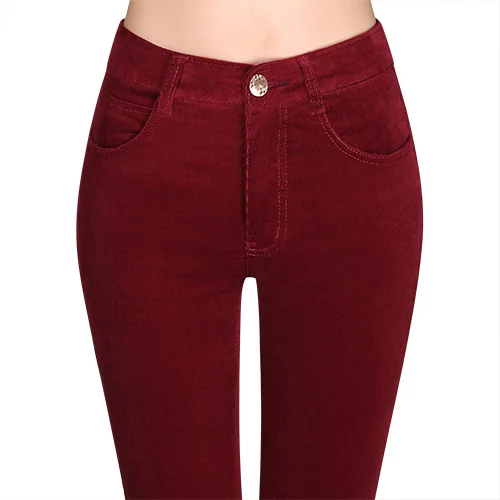 Вельветовые женские брюки с высокой талией, s 6xl, Стрейчевые женские брюки, хлопковые женские брюки размера плюс, женские вельветовые брюки - Цвет: Wine red
