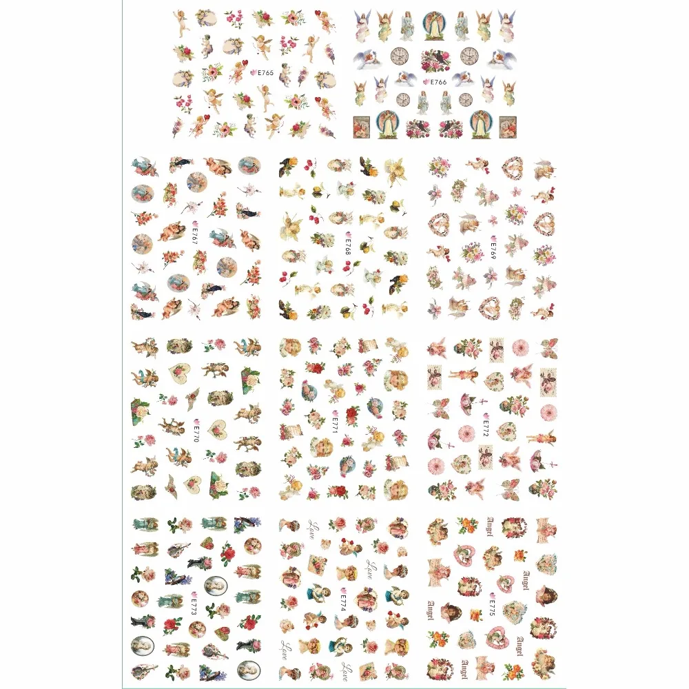 

11 PACKS / LOT NAIL ART 3D SIMULATION BACK ADHESIVE NAIL STICKER GOD FATHER ANGEL BABY ROSE FLOWER E765-775