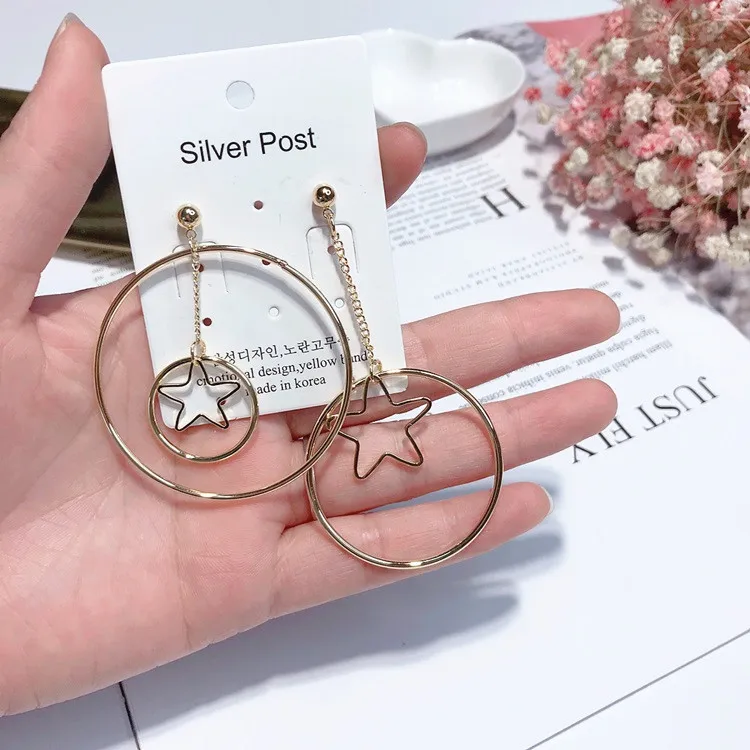 circle star asymmetric earring Hypoallergenic fadeless alloy fashion jewelry stud earrings for women gift