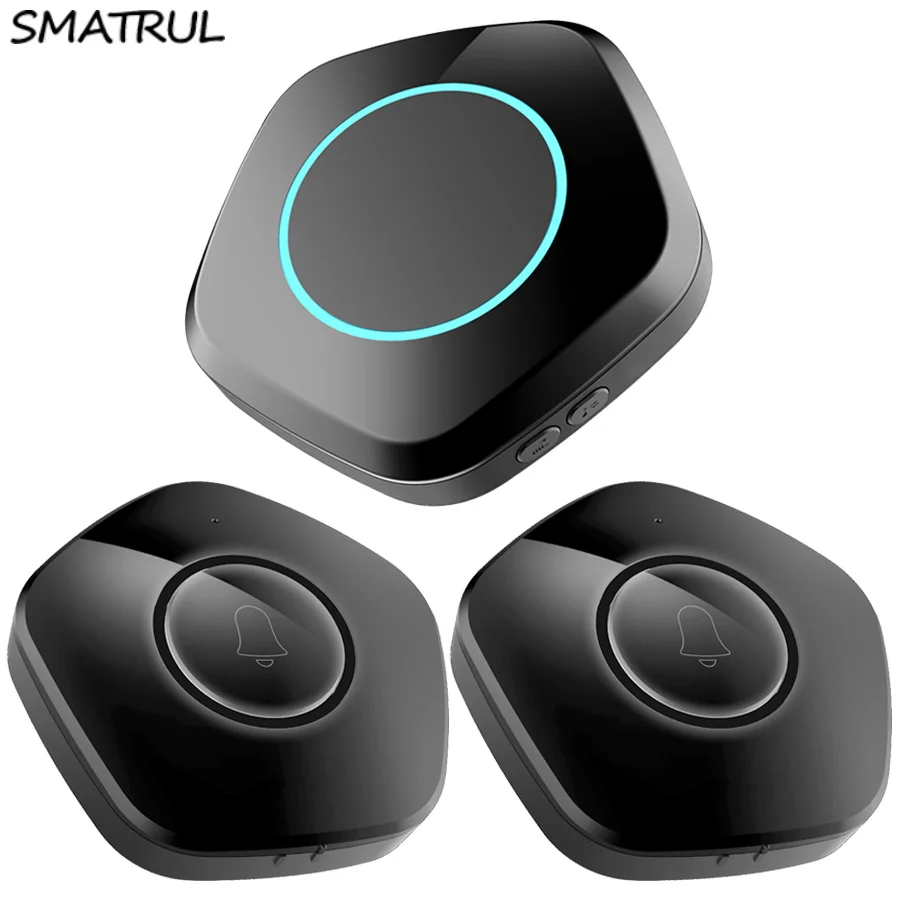 

SMATRUL Waterproof Wireless Doorbell EU Plug 280M range smart home Door Bell ring chime Lucky star for Deaf 2 button 1 receiver
