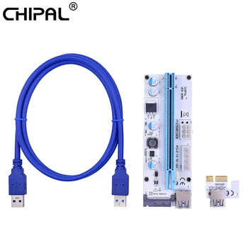 

CHIPAL 10PCS VER008S 100CM PCI-E Riser Card 008S PCIE 1X to 16X Extender with LED 4Pin 6Pin SATA Molex Power for Bitcoin Miner