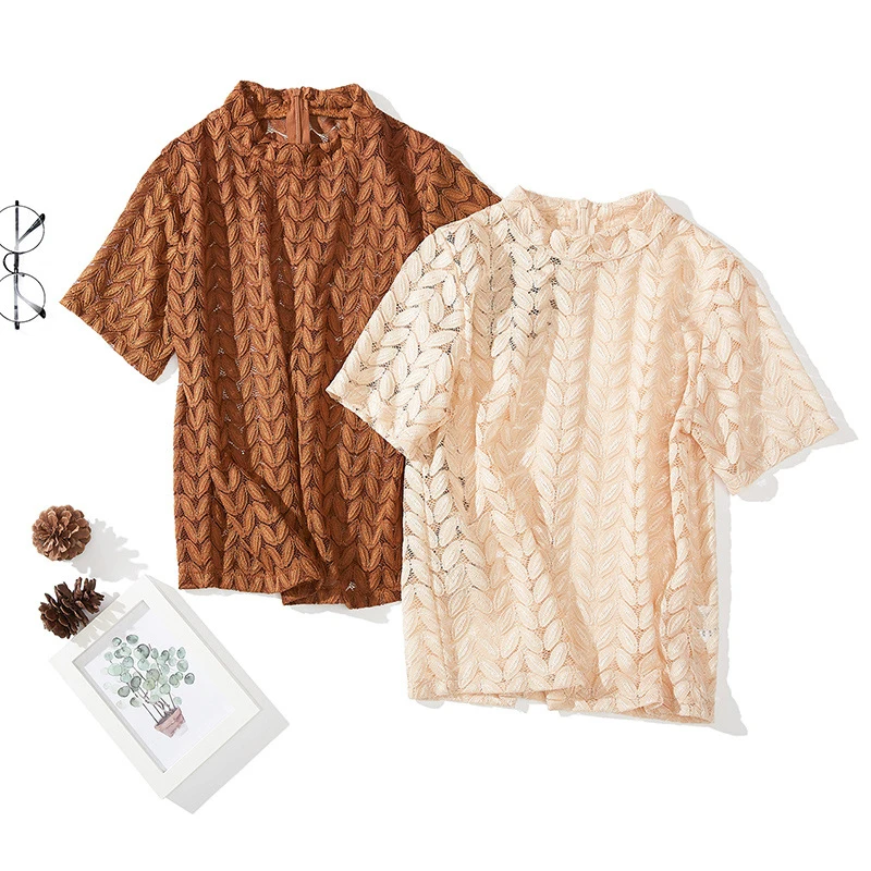 

shintimes Hollow Out Lace Shirt Women Tops Short Sleeve Female Summer 2019 Vintage Blouse Floral Woman Clothes Ladies Blouses