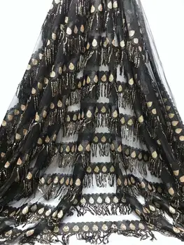 

Latest French Lace Fabric 2019 High Quality Wedding African Lace Fabric With Tassels Sequins For Nigerian Lace J6