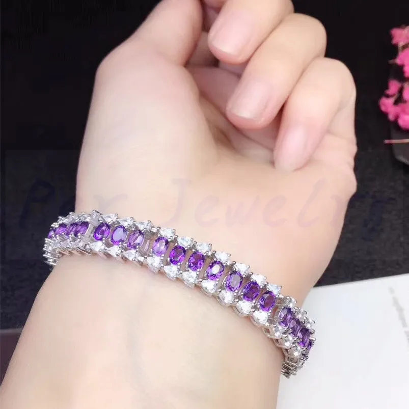 

Amethyst chain bracelet Free shipping Natural real amethyst 925 sterling silver 0.25ct*30pcs gemstone For men women #SB18101612