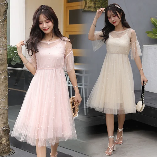 

New Summer Korean Femininas Mesh Patchwork Dress Casual Flarre Sleeve Elegant Dresses Sexy Elegant Strapless Vestidos De Fiesta