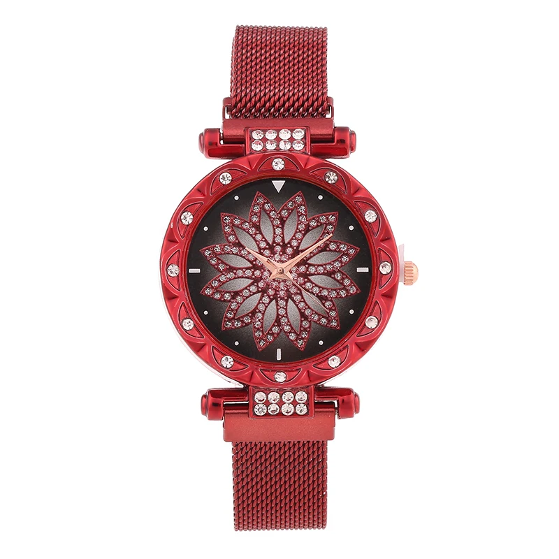 

360 Degree Rotation Women Watch Mesh Magnet Starry Sky Ladies Watch Luxury Fashion Geometric Quartz Watch Relogio Feminino