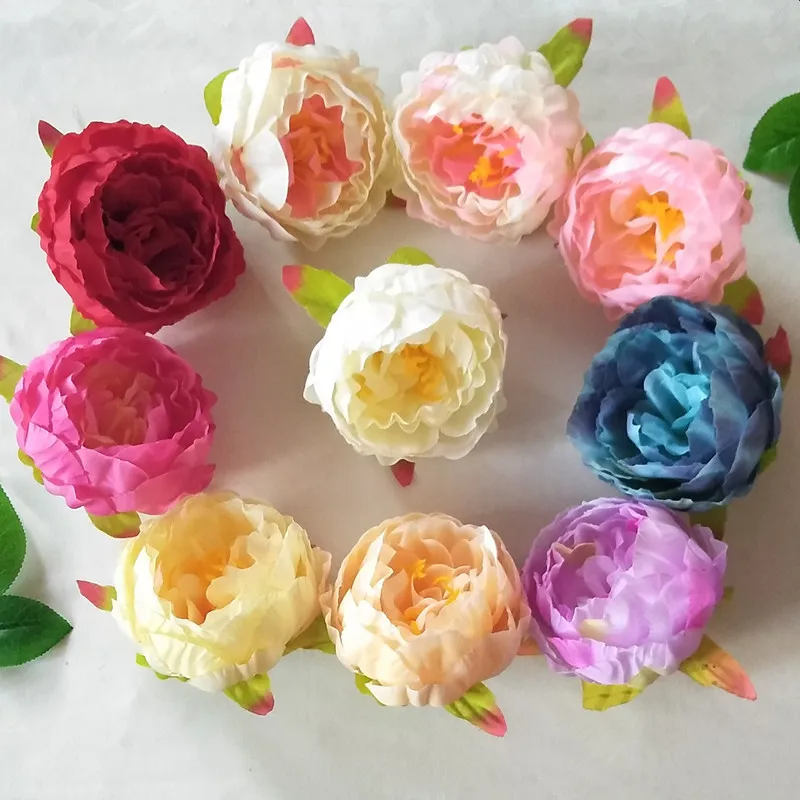 50 Pieces 9cm Peony Flower Head Silk Flores Artificial Flowers For Wedding Decoration DIY Decorative Wreath Flower Wall Arches