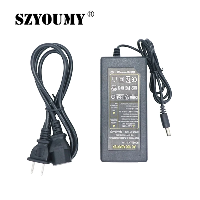 

SZYOUMY 100pcs Lot AC/DC 12V 5A 60W Led Power Supply Charger Transformer Adapter 220V To 12V Led Driver For Led Strip+Cable