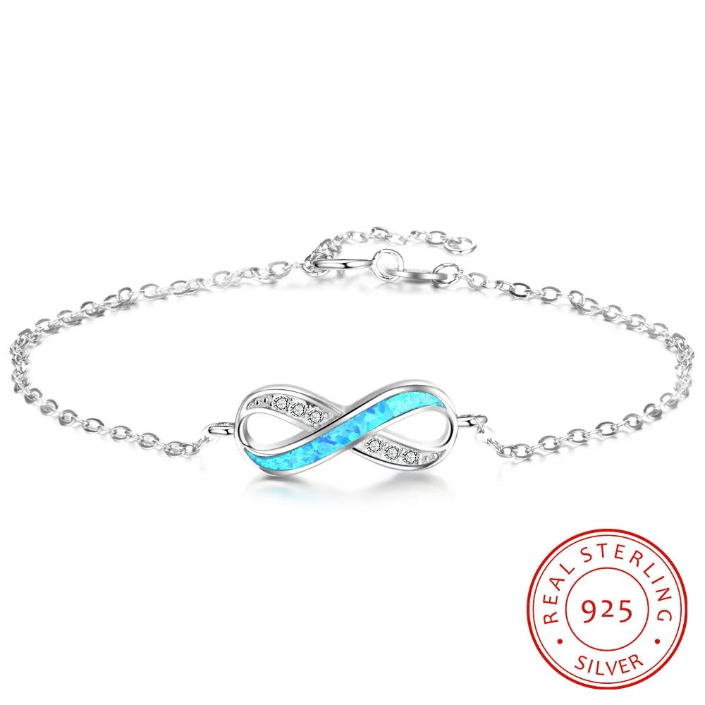 

925 Sterling Silver Opal Cz Zircon Infinity Bracelet Adjustable Women Graceful Bohemian Summer Opal Jewelry Bracelet