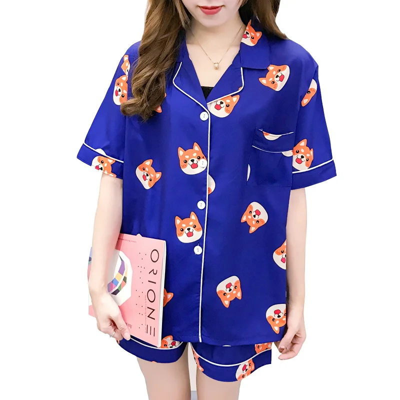 

New Shiba Inu Clothes Harajuku Kawaii Top and Shorts Women Pajamas Fashion Chiffon Short Sleeve + Shorts 2 Piece Set Home Wear