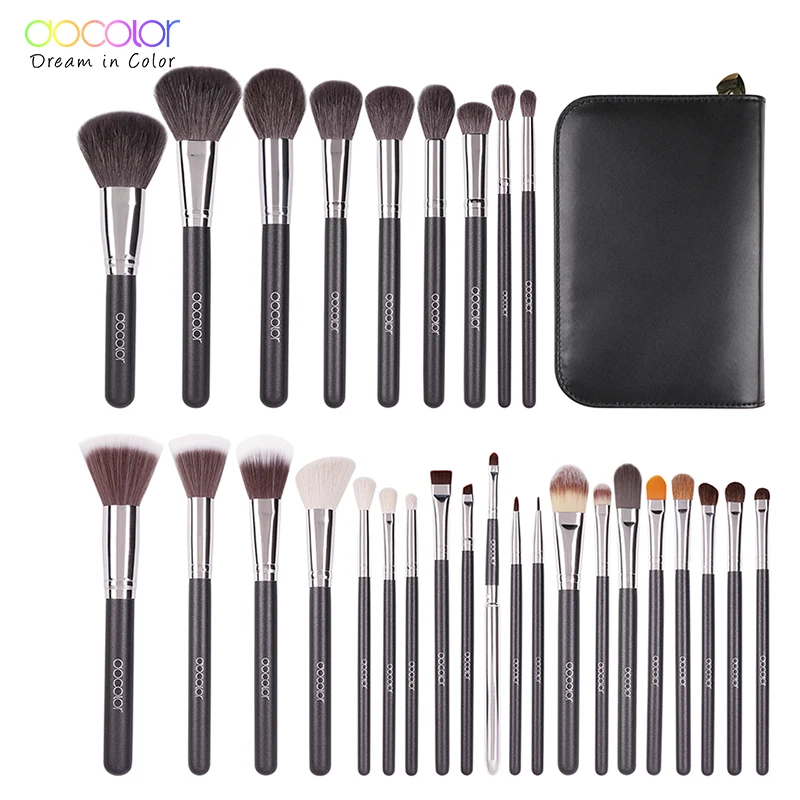 Docolor 29 piezas maquillaje cepillo kit de cepillo cosmético profesional alta calidad maquillaje con el caso la naturaleza de cerdas de hacer cepillos - 6