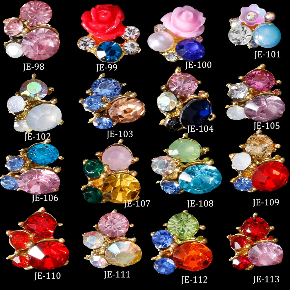 

10Pcs Princess Crystal Cluster 16 3D Nail art Decoration dry flowers rhinestone metal nail art Accessories retro Manicure Charms