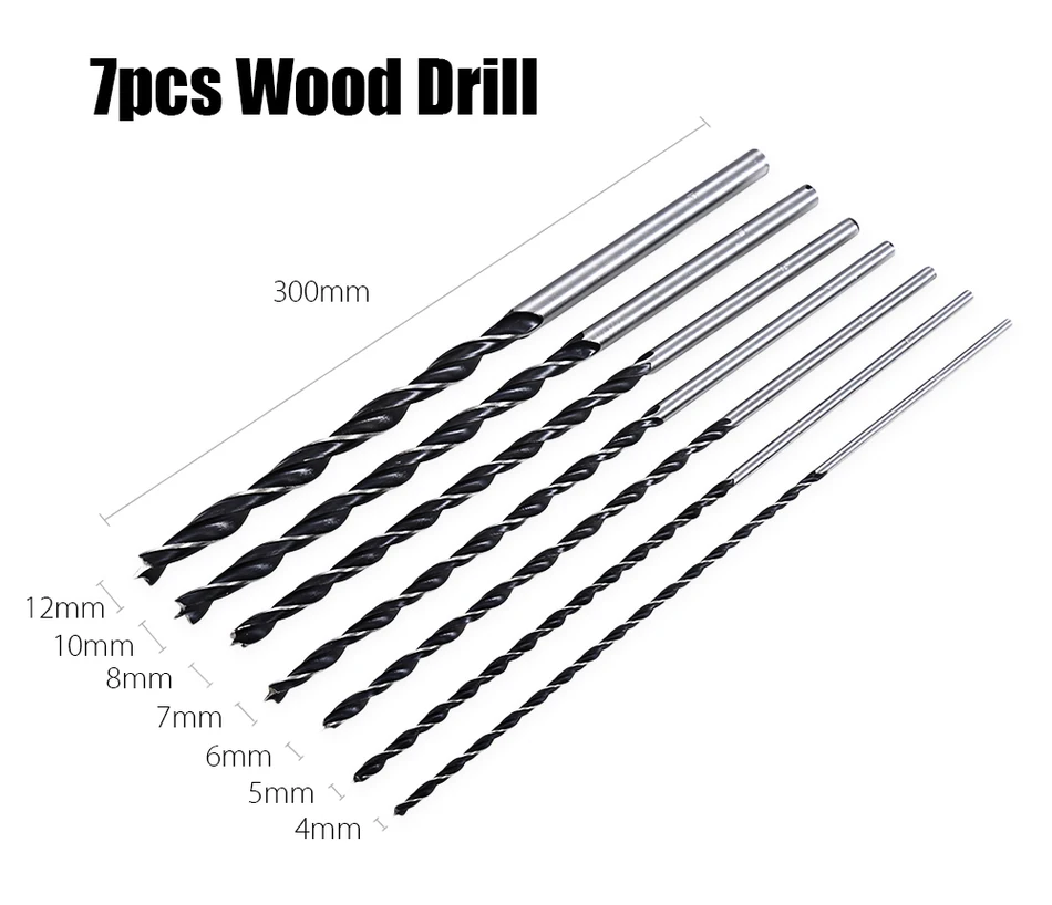 7pcs 300mm Extra Long High carbon Steel Three Point Woodworking Drill