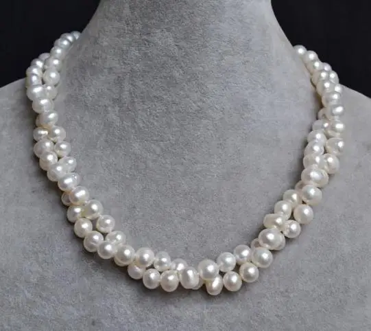 

White Pearl Necklace,16 inches 8-9mm 2 Rows Freshwater Pearl Necklace,Choker Pearl Jewellery,Wedding Pearl Necklace