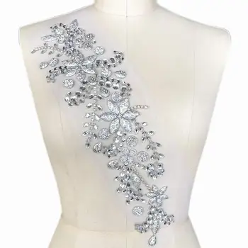 

BRIGHT Silver 10x42cm Tailor Wedding Patches Sew-on Rhinestones Applique Stones Beads Decorative Patch DIY Belt Waist Decoration
