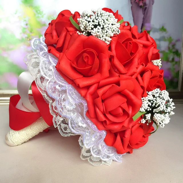 New Bouquet Artificial Rose Flowers PE Foam Bridal Throw Bouquet